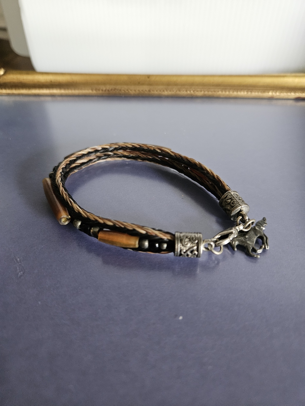 Vintage Austin Accent Braided Blonde And Dk Brown Horse Hair Bracelet W/beads